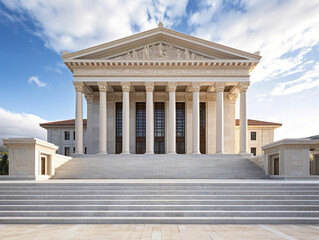 A classical Greek building featuring majestic columns and adorned with beautiful marble elements.
