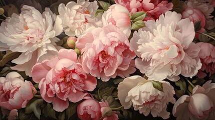 peonies from top to bottom, attractive and realistic seamless pattern. This allows intricate details and vibrant colors to be seen, enhancing the overall composition