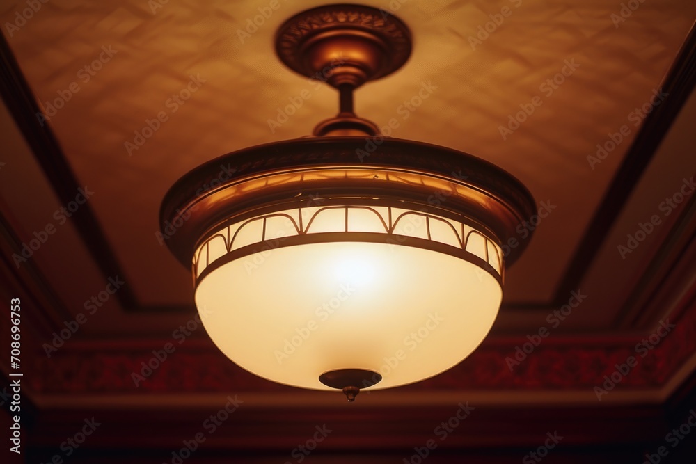 Poster A ceiling light fixture illuminating a room. This versatile image can be used to depict modern interior design or to showcase the concept of lighting in a variety of settings