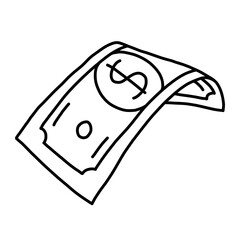 Money doodle vector illustration. Hand drawn sketch style. Financial Literacy Month. Falling banknote