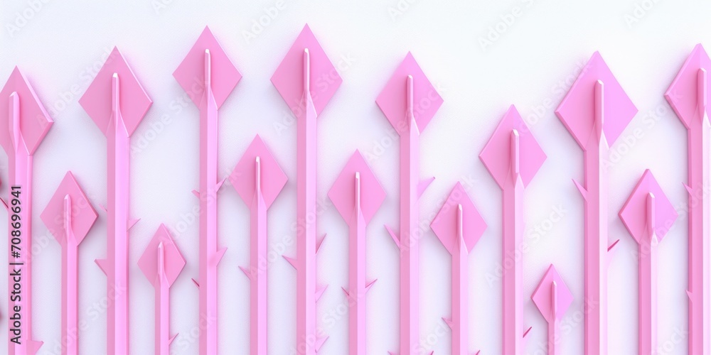 Poster a group of pink paper arrows against a white background. perfect for illustrating direction, guidanc