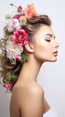 Obraz na płótnie Canvas Elegant woman with flowers in her hair