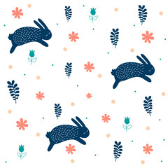 Eastern bunnies seamless pattern, colourful