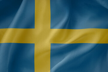  Sweden waving flag close up fabric texture background