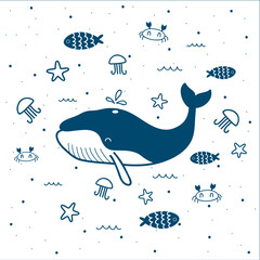 Whales and sea life cute card