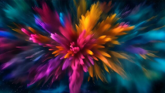 A vivid explosion radiating outwards with a mix of various colors.
