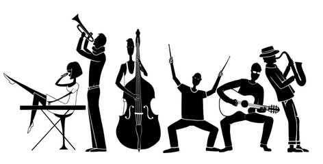 Jazz band musicians figures in vector - obrazy, fototapety, plakaty