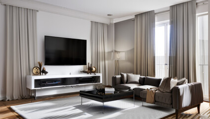 Fototapeta premium Interior Design, Stylish living room ,Living room decoration art, Stunning Modern Interior Room Design Inspiration,Modern empty living room interior design , Living Room Interior Design Delving into 