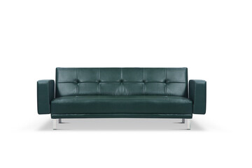 Green leather sofa isolate white background