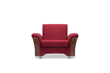 Single seater Red folding sofa, bench on white background