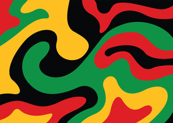 Abstract background with colorful wavy lines pattern and with Jamaican color theme