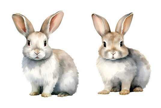 Bunny, rabbit, watercolor clipart illustration with isolated background.