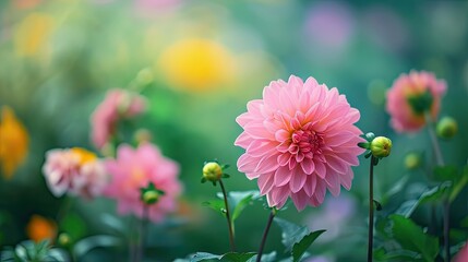 Flower garden of a pink flower with a green background