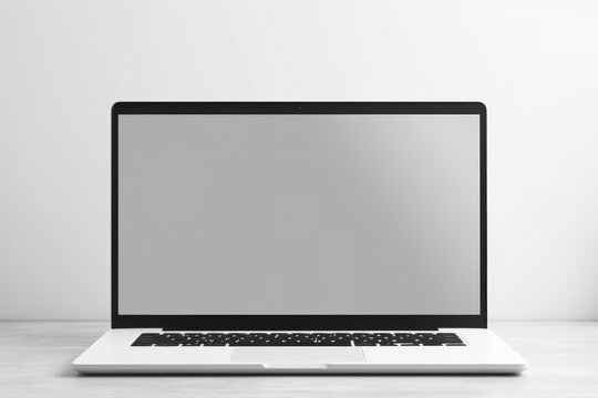 Office designer technology business background screen white computer desk blank laptop modern table