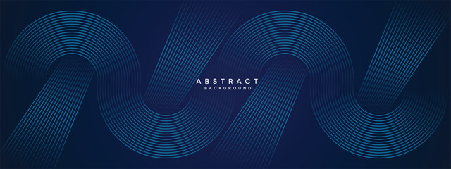 Abstract Dark Blue Waving circles lines Technology Background. Modern gradient with glowing lines shiny geometric shape and diagonal, for brochure, cover, poster, banner, website, header