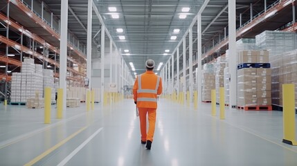 Standing amidst the shelves, the warehouse worker meticulously checks inventory levels with a discerning eye.