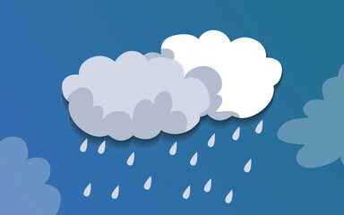 llustration of Cloud and rain on dark background. heavy rain rainy season paper cut and flat style. vector illustration.