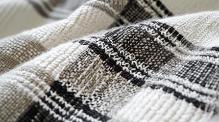 Black and White Plaid Blanket on Bed
