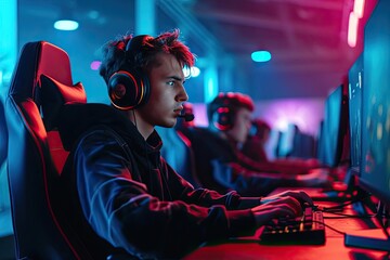 Model as a professional esports player in a gaming tournament