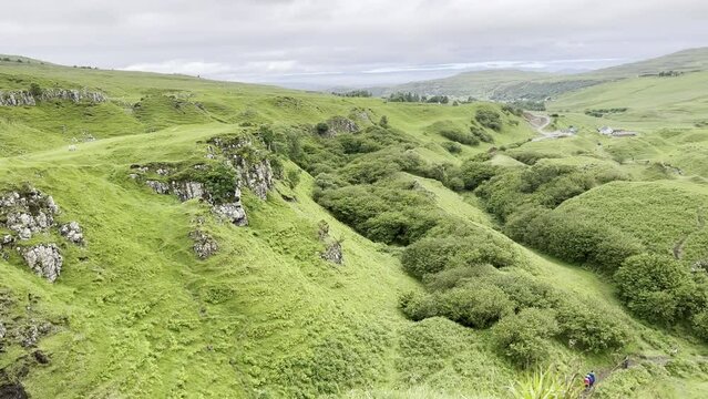 Sweeping views from atop the hill at the Fairy Glen on Scotland's Isle of Skye.