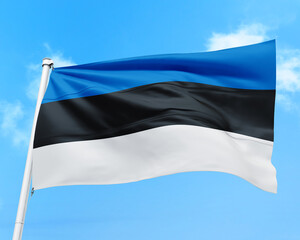 Estonia flag fluttering in the wind on sky. - obrazy, fototapety, plakaty