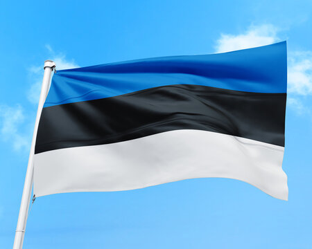 Estonia flag fluttering in the wind on sky.