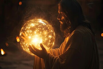 Jesus in a glowing Celestial orb Symbolizing divine presence