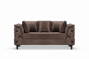 Brown medium size sofa on white background
