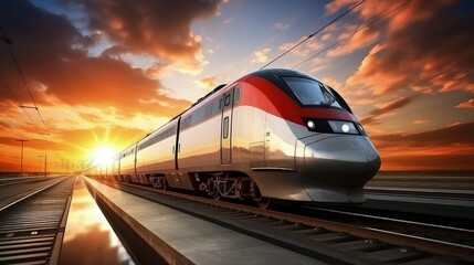 Naklejka premium The sheer velocity of a high-speed train is captured in this photo, symbolizing the relentless pursuit of efficiency and connectivity in our fast-paced world