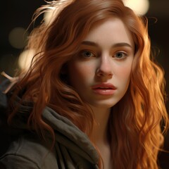 Fototapeta premium Portrait of a beautiful young woman with red hair and green eyes