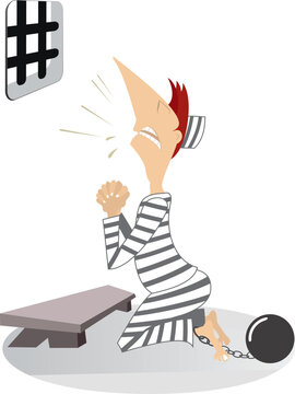 crying prisoner kneeling, striped uniform clip art preview