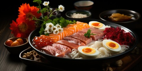 Champon Culinary Brilliance, A Visual Feast of Japanese Seafood and Pork Harmony, Flavorful Delight in Every Bowl 