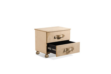 light brown modern wood bedside table isolated on white background
