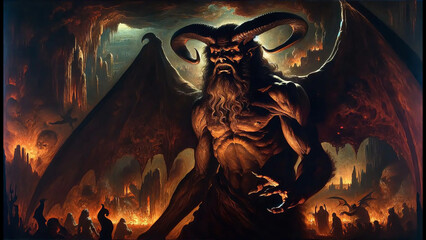 Demon Asmodeus, Satan, Lucifer, Fallen angel,  - obrazy, fototapety, plakaty