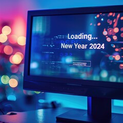 New Year's Eve celebration concept: computer screen with new year date on display. AI generated