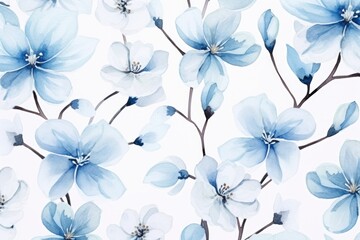 Floral pattern with blossom blue sakura flowers. Watercolor style