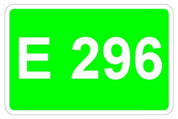Illustration eines Europastraßenschildes der E 296 in Europa	