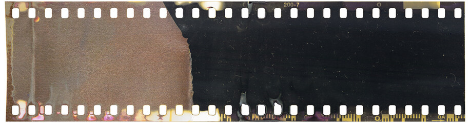 scan of old and retro looking 35mm dia positive film strip isolated, png asset, film material scan.