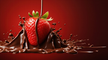Strawberry in a splash of dark chocolate