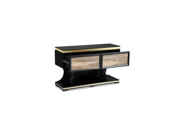 Black and Brown modern wood bedside table isolated on white background