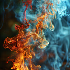 Colorful smoke rising from below, blue smoke in the background