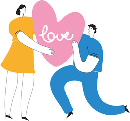 Vector illustration. Happy valentine's day. Boy and girl cartoon character. All elements isolated