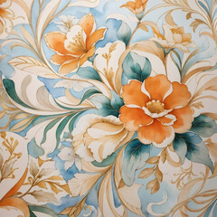 Orange flowers Watercolor Seamless Pattern Ornate