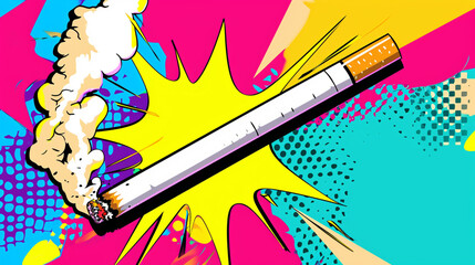 Obraz premium Wow pop art cigarette. Vector colorful background in pop art retro comic style.