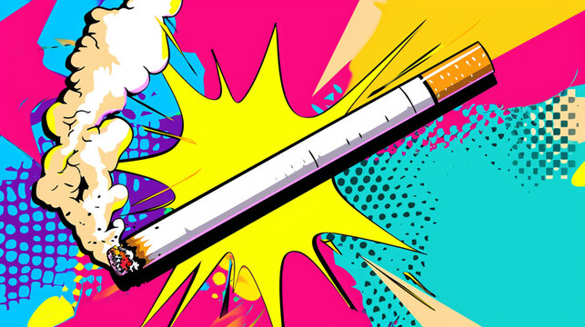 Fototapeta Wow pop art cigarette. Vector colorful background in pop art retro comic style.