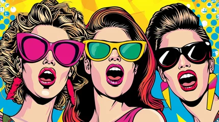 Fotobehang Wow pop art party womans. Vector colorful background in pop art retro comic style. © Furkan