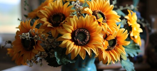 Sunflowers in a pot, lifelike and vibrant