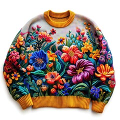 A vivid sweater adorned with a lush garden of flowers, perfect for adding a pop of color to any outfit.