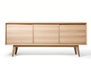 Minimalist wooden sideboard with three doors and four legs,