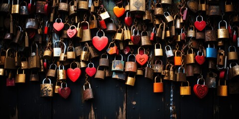 love locks may surround it, creating a beautiful display of shared commitments.  - obrazy, fototapety, plakaty